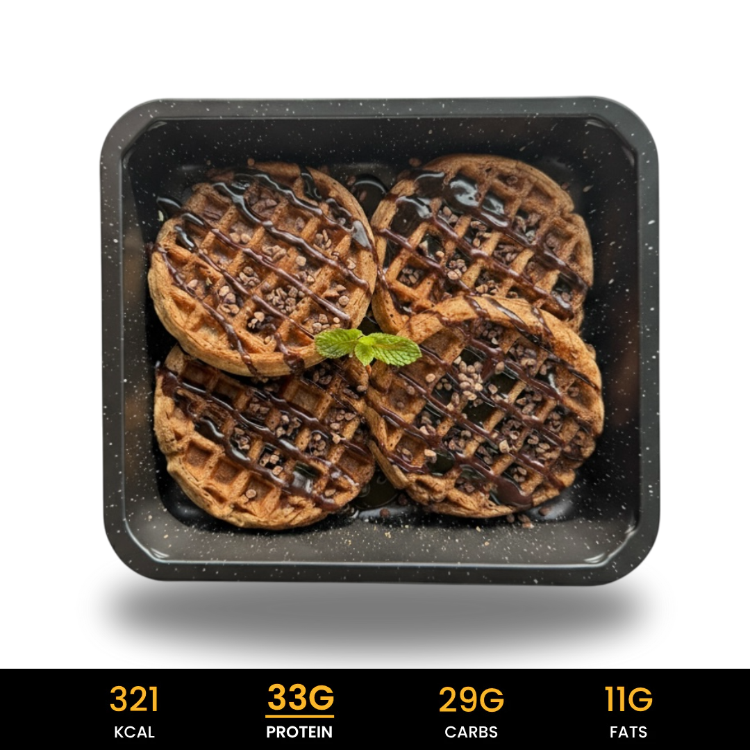 Belgische-Protein-Waffels-Cacao-Chocolade eiwitrijk ontbijt of snelle snack