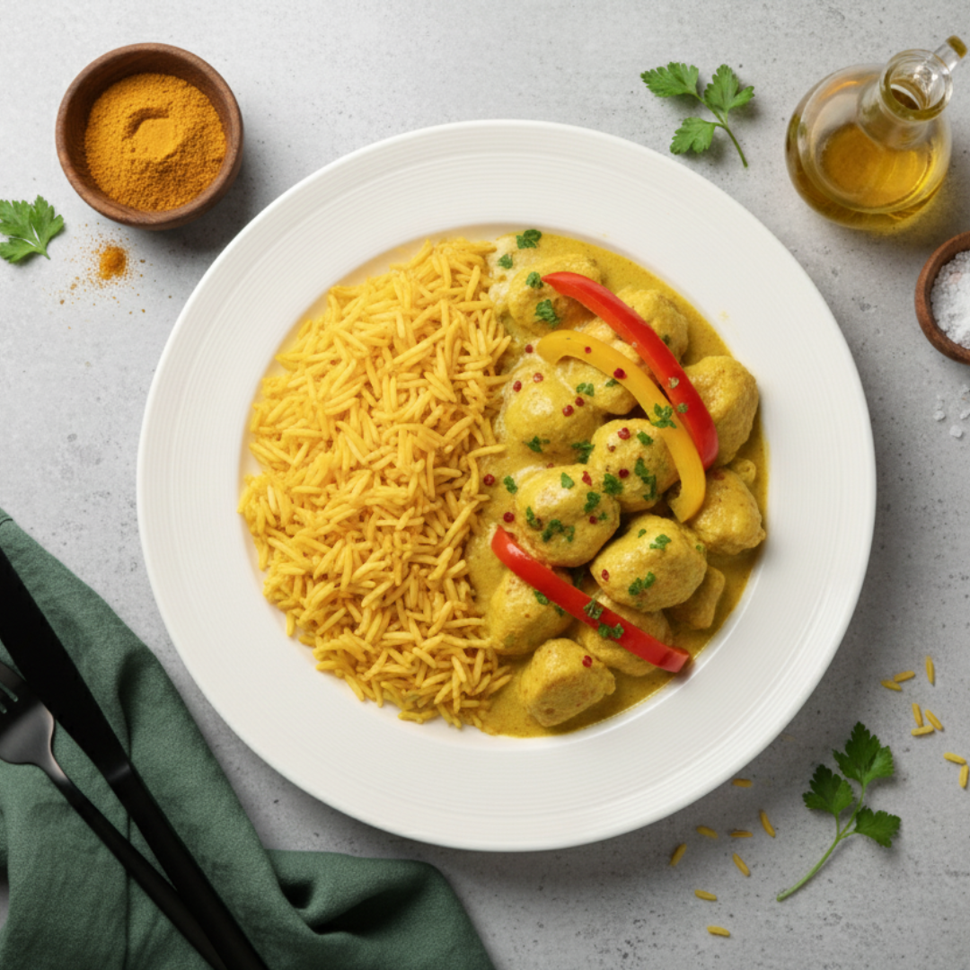 Aankomen - Gele Rijst Bengali Curry Chicken