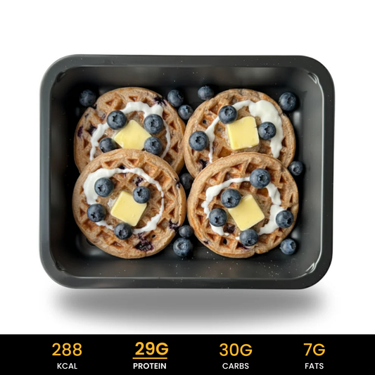 Belgische-Protein-Waffels-Blauwe-Bessenx eiwitrijk ontbijt of snelle snack