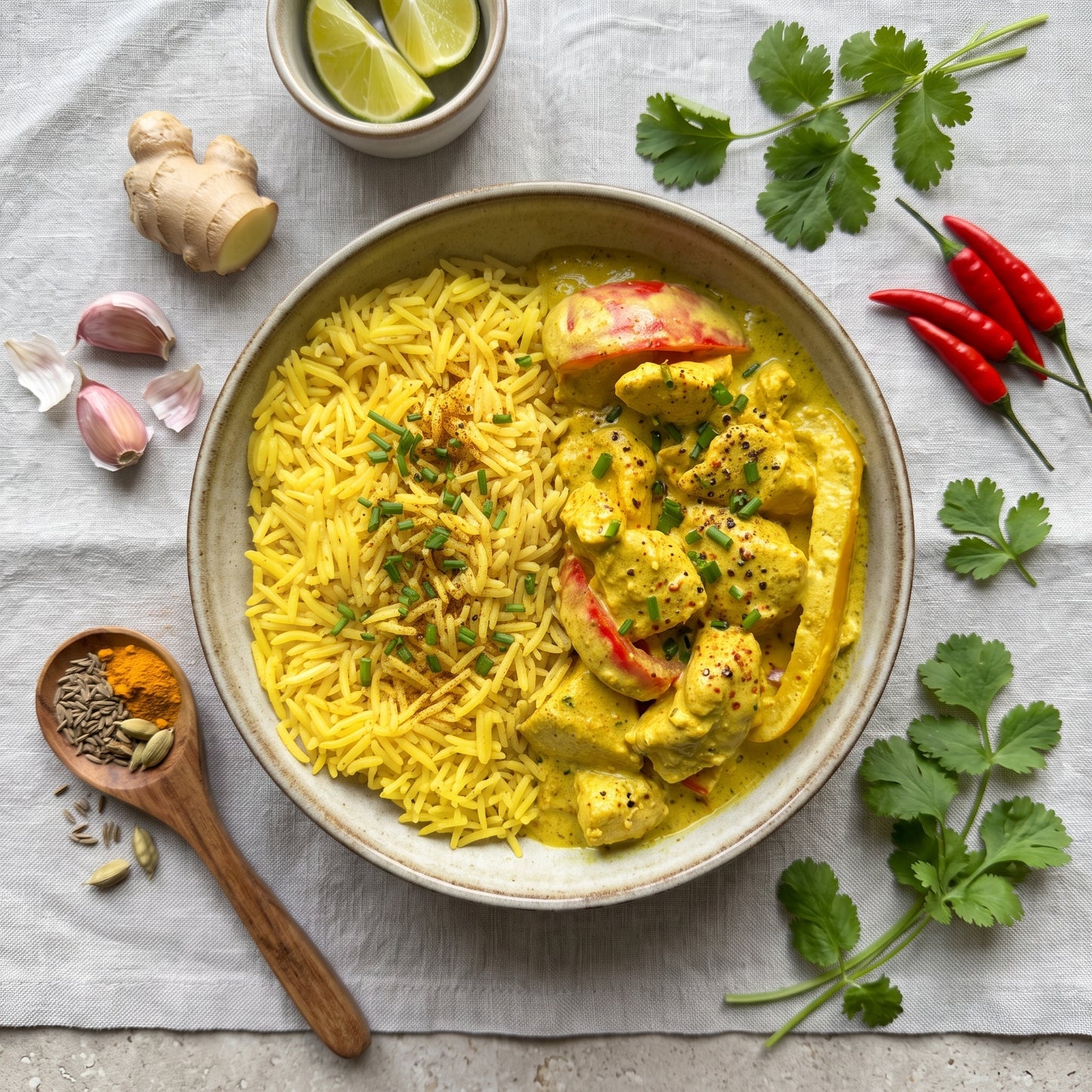 Droog Trainen - Gele Rijst Bengali Curry Chicken