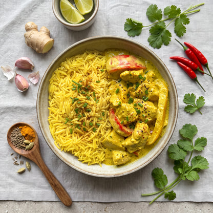 Droog Trainen - Gele Rijst Bengali Curry Chicken