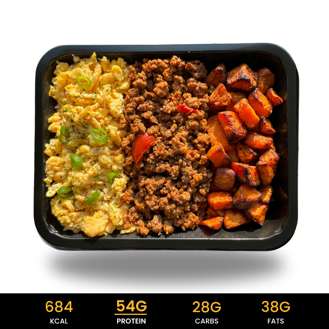 Scrambled Eggs Spice Beef Oven Baked Sweet Potatoes