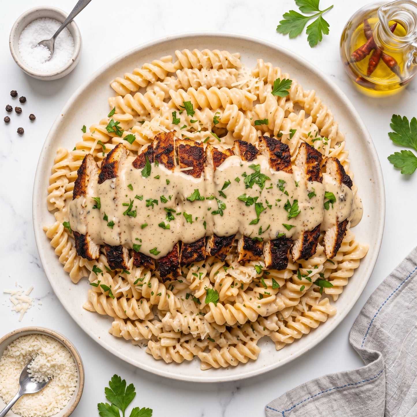 Droog Trainen - Garlic Alfredo Chicken Pasta